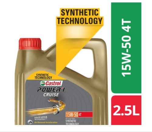 Castrol POWER1 Cruise 4T 15W-50 API SN Synthetic Engine Oil for Bikes (2.5L)