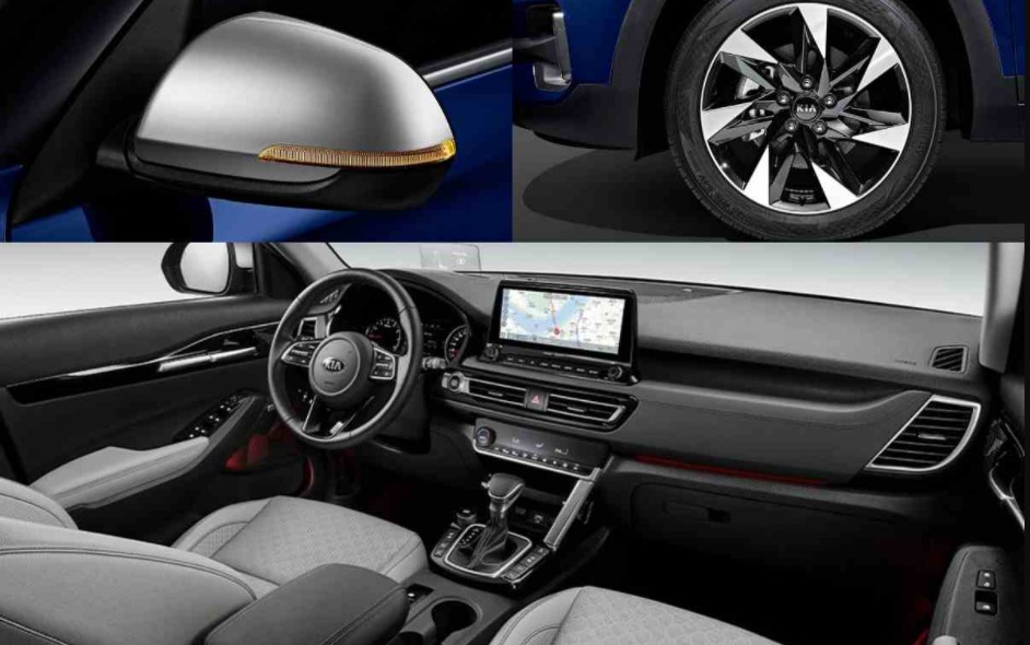 Kia Seltos Gravity Edition side mirror, tyre,, and Interior